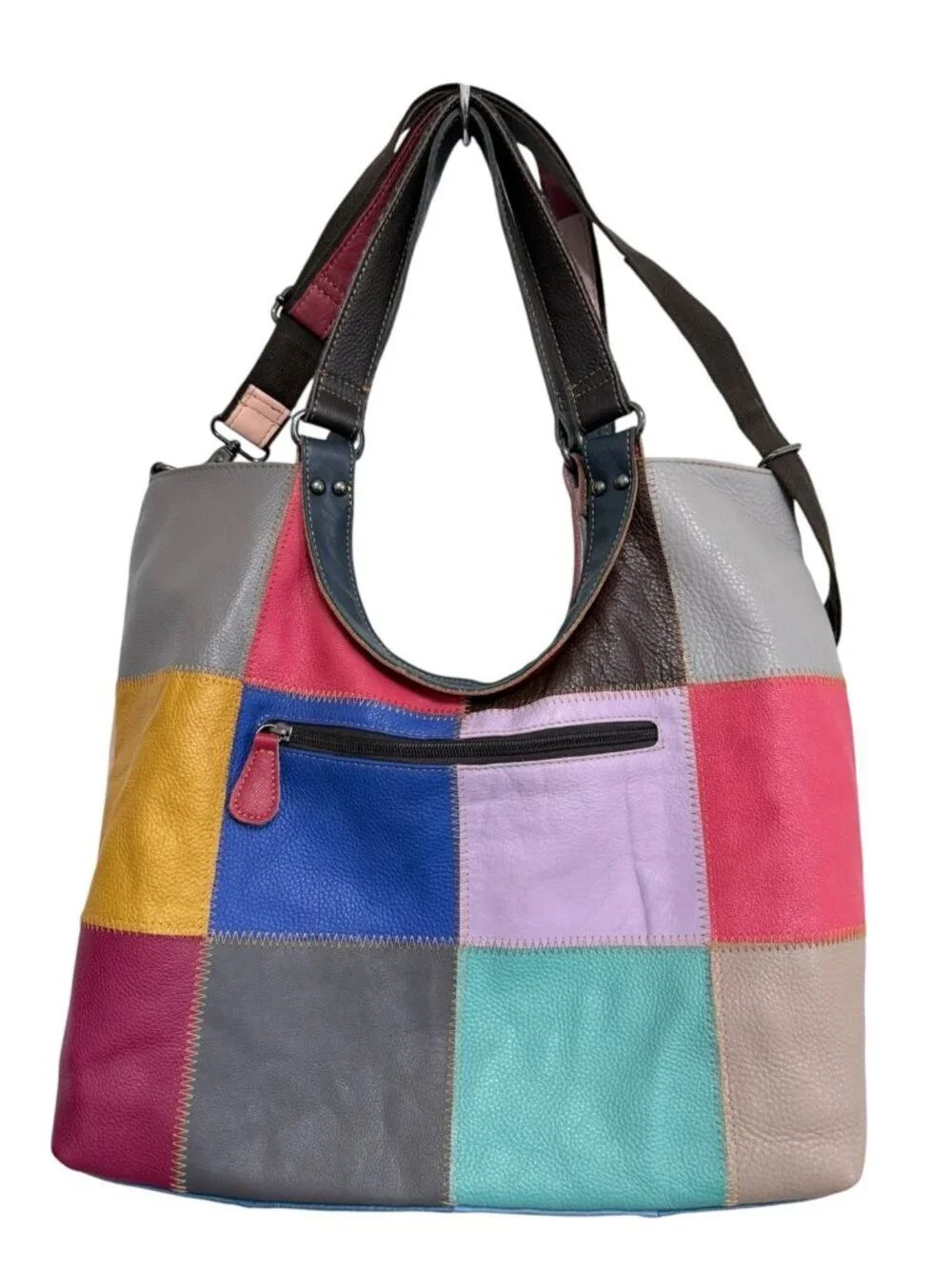 AmeriLeather Multicolor Boho Hobo Patchwork Skull Studded Shoulder Bag Zip Flaw